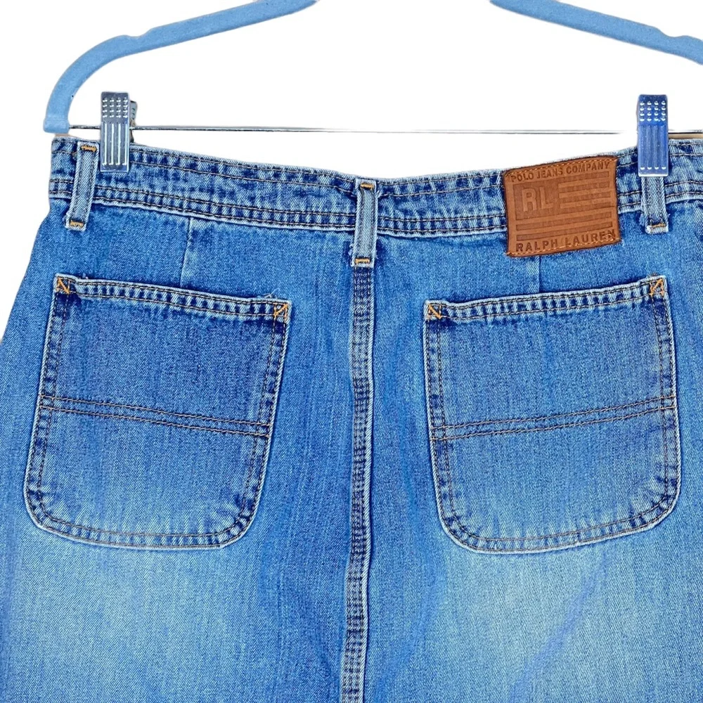 Ralph Lauren Polo Jeans Co. Flap Pocket Denim Fly Front Mini Skirt Size 8